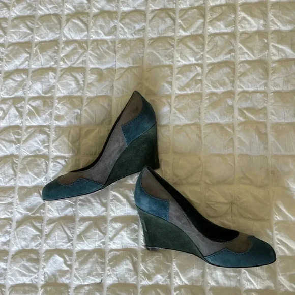 Sergio Rossi color block suede leather wedge shoes - Picture 5 of 10